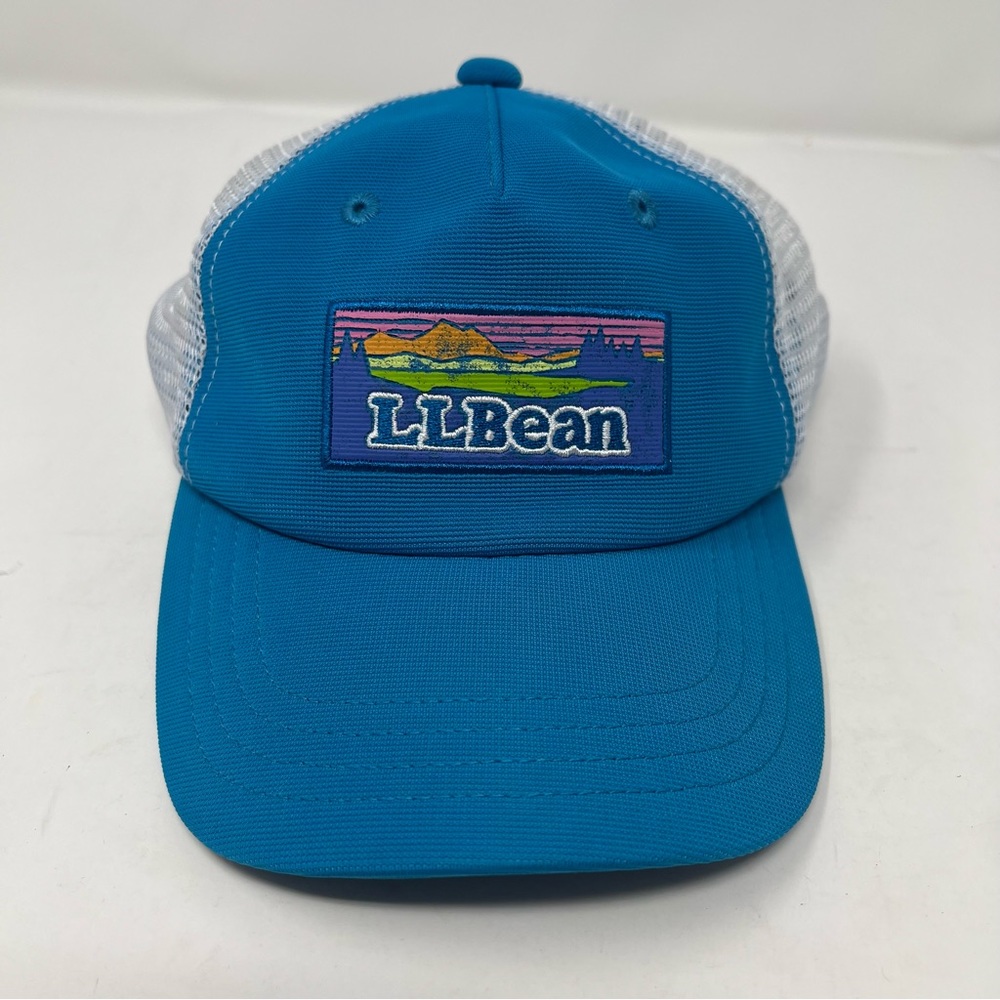 LL Bean Blue Trucker Hat Cap Mesh Snapback Embroidered Logo Patch White OSFA